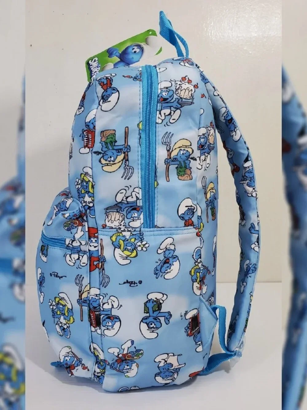 THE SMURFS BACKPACK KIDS ALLOVER PRINT THE SMURFS LOGO BOTTLE POCKET